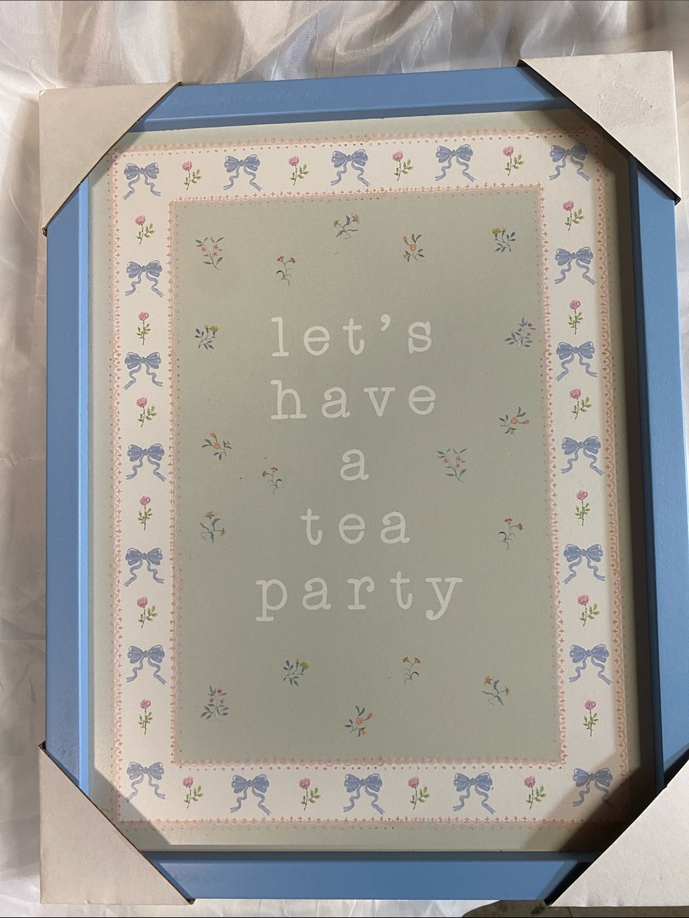Hobby Lobby Blue Framed 'Let's Have a Tea Party' Wall Art